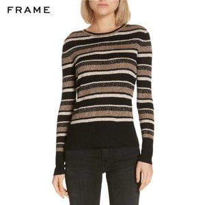 FRAME Metallic Striped Sweater In Gold (Size XS)
